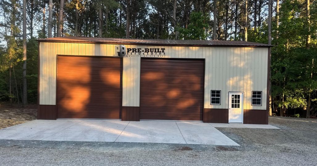 Prebuilt metal building in Mount Airy, NC with durable metal siding and garage doors